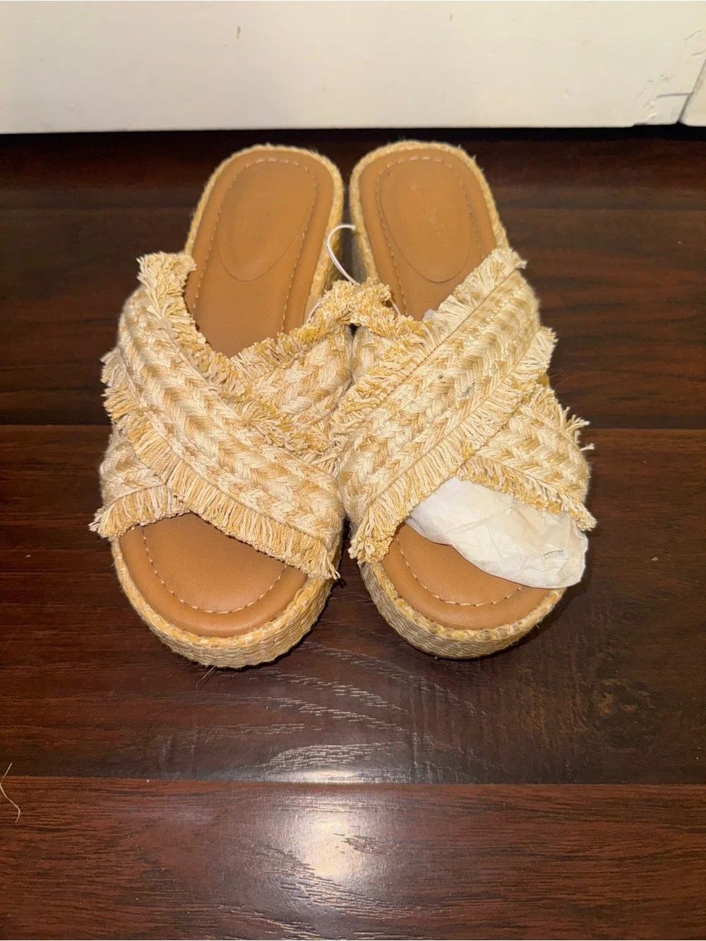 Women's Woven Fringe Platform Slide Sandals Sz 7